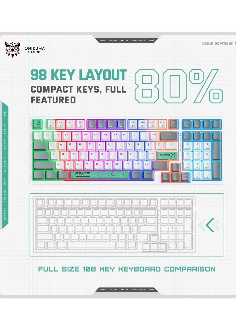 G38 80% Full Gaming Mechanical Keyboard USB Wired – BROWN Mechanical Switches – RGB Rainbow Backlighted -98 Keys Arabic / English – Double injection Funny & Cute Keycap Design Illumination – for PC, Desktop, Laptop, Mac | White