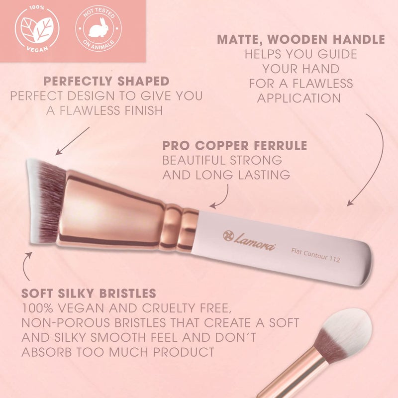 Lamora Pro Face Contour Brush Set - Synthetic Contouring Sculpting and Highlighting Kit - Cream Blush Powder Flat Nose Cheek Round Small Angled Fan Tapered Precision Kabuki Foundation Makeup Brushes - Image 4