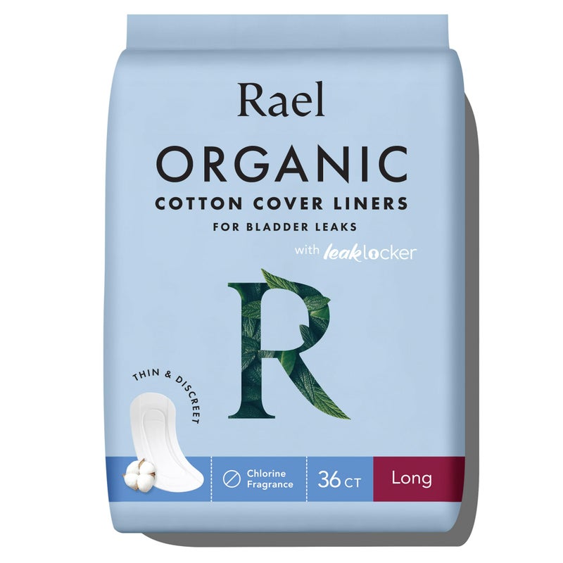 Rael Incontinence Liners for Women, Organic Cotton Cover, Postpartum Essential, Moderate Absorbency, Bladder Control, 4-Layer Core with Leak Guard Technology (Long, 36 Count) - Image 1