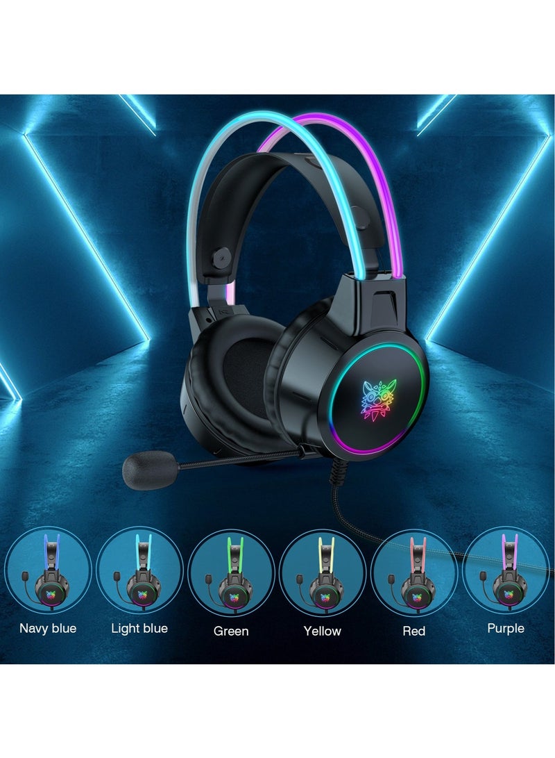 onikuma X15 Pro Wired Over-Ear Gaming Headphones with Mic and LED Light for PS4/PS5/XOne/XSeries/NSwitch/PC,Black - Image 2