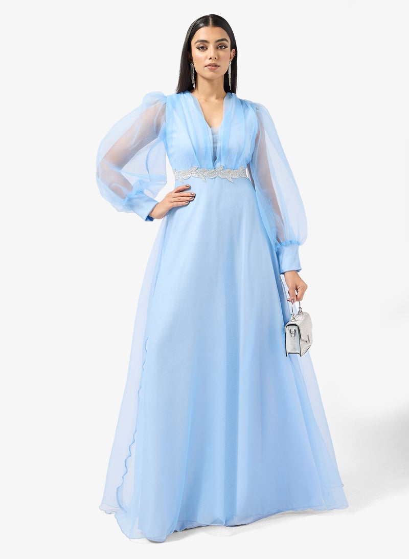 Khizana Puff Sleeves A-line Evening Dress - Image 1