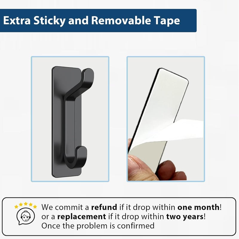 pickpiff Self Adhesive Hooks for Hanging, Extra Sticky Waterproof Metal Anti-Rust Hooks for Coat Towel Key Hat, Wall Mounted Heavy Duty, Removable Hanger for Bathroom, Kitchen, Hall, Over Door, Black, 4 Pack - Image 4