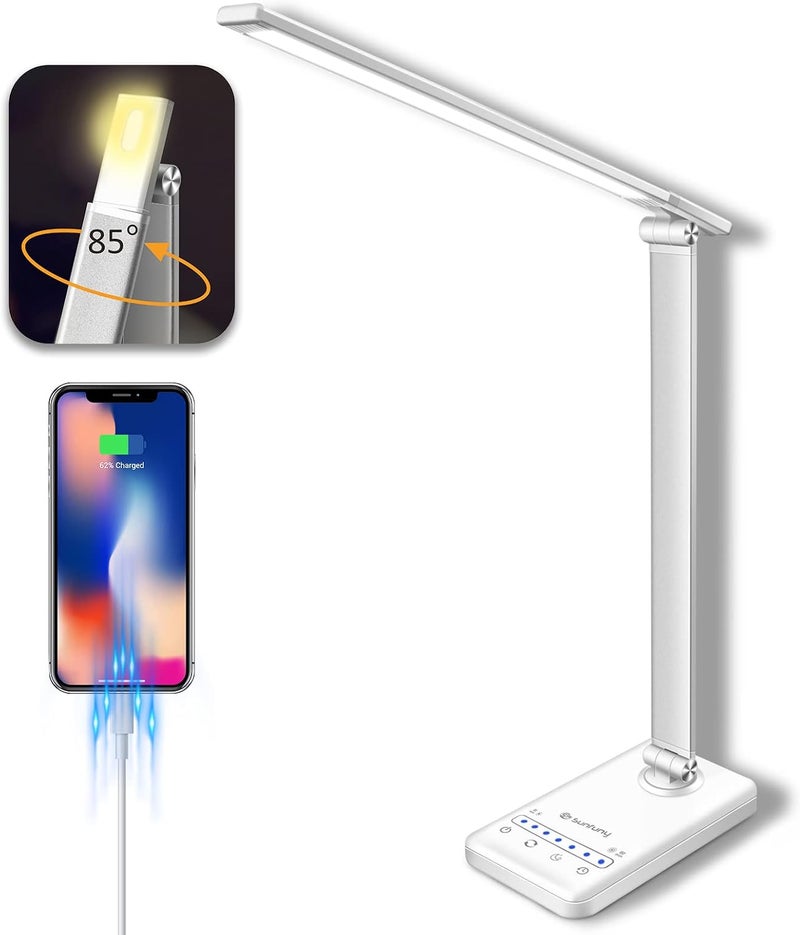 YIMI LED Desk Lamp, Cordless Table Lamp with USB Charging Port, 5 Colour Modes & 7 Brightness Levels, Nightlight, Timer, Rechargeable Battery Powered Reading Desk Light for Home Office, Bedroom, Dorm,White - Image 1