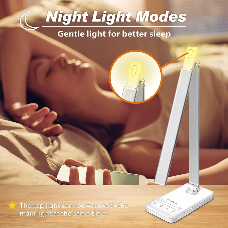 YIMI LED Desk Lamp, Cordless Table Lamp with USB Charging Port, 5 Colour Modes & 7 Brightness Levels, Nightlight, Timer, Rechargeable Battery Powered Reading Desk Light for Home Office, Bedroom, Dorm,White - Image 4