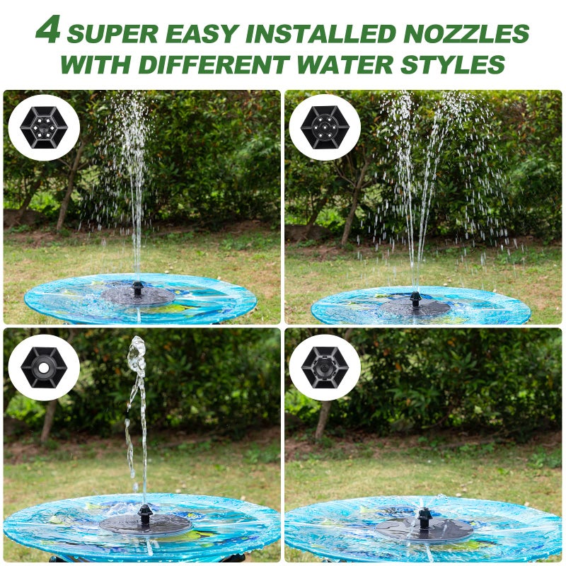 Mademax Upgraded Solar Fountain with 4 Easy Install Nozzle and Fixer, Solar Powered Fountain Pump for Bird Bath, Garden, Pond, Pool, Fish Tank, Outdoor - Image 3