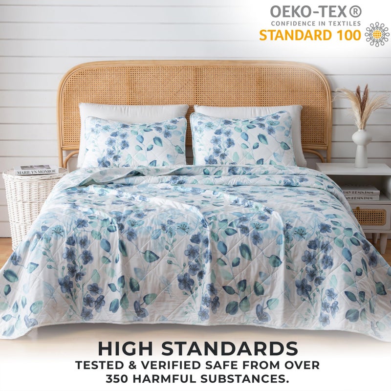 Great Bay Home Floral Full/Queen Quilt Set with Shams, Blue Green Floral Bedding Set, All-Season, Lightweight Bedspread. Reversible, Farmhouse Bedding. (Full/Queen, Miranda) - Image 5