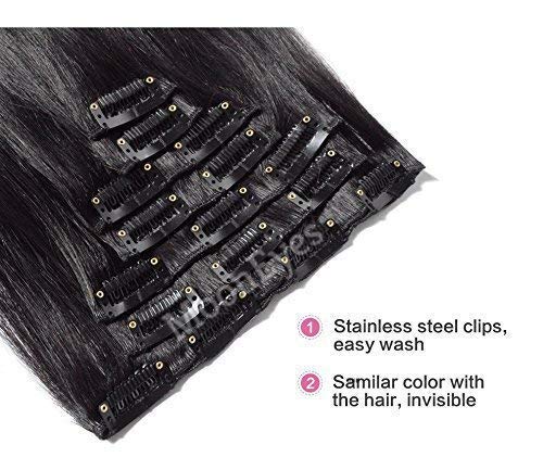 MoonEyes Straight Hair Extensions in High Temperature Synthetic Fiber in 24 inch16 Clips in 1 set For women and girls Black - Image 4