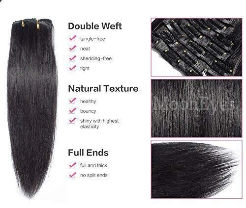 MoonEyes Straight Hair Extensions in High Temperature Synthetic Fiber in 24 inch16 Clips in 1 set For women and girls Black - Image 5