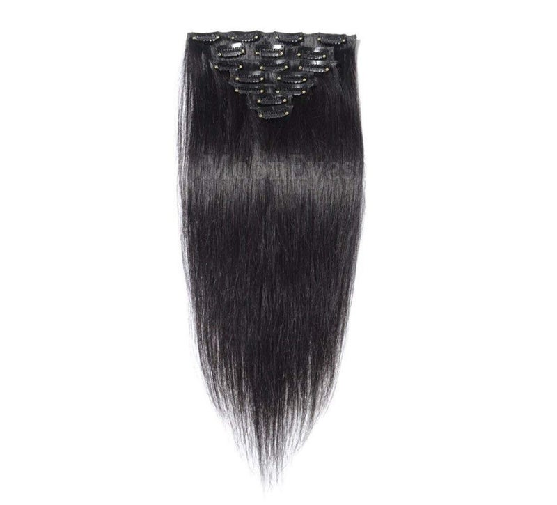 MoonEyes Straight Hair Extensions in High Temperature Synthetic Fiber in 24 inch16 Clips in 1 set For women and girls Black - Image 2