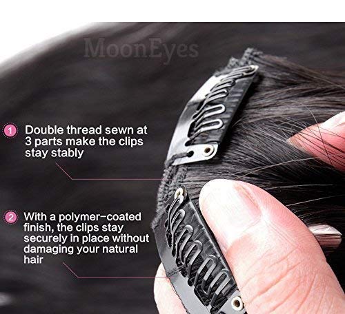 MoonEyes Straight Hair Extensions in High Temperature Synthetic Fiber in 24 inch16 Clips in 1 set For women and girls Black - Image 3