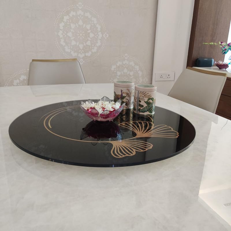 Appeasy appeasy 360 Revolving Tray Revolving Tray for Dining Table Lazy Susan Revolving Toughened Glass Tray Rotating Tray 18 inch Butterfly Ring  - Image 2