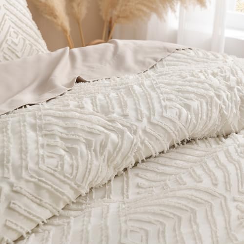 Andency King Size Comforter Set Beige, 3 Pieces Boho King Bedding Comforter Set Cream, All Season Soft Lightweight Tufted Textured Down Alternative Comforter Fluffy Bed Set - Image 5