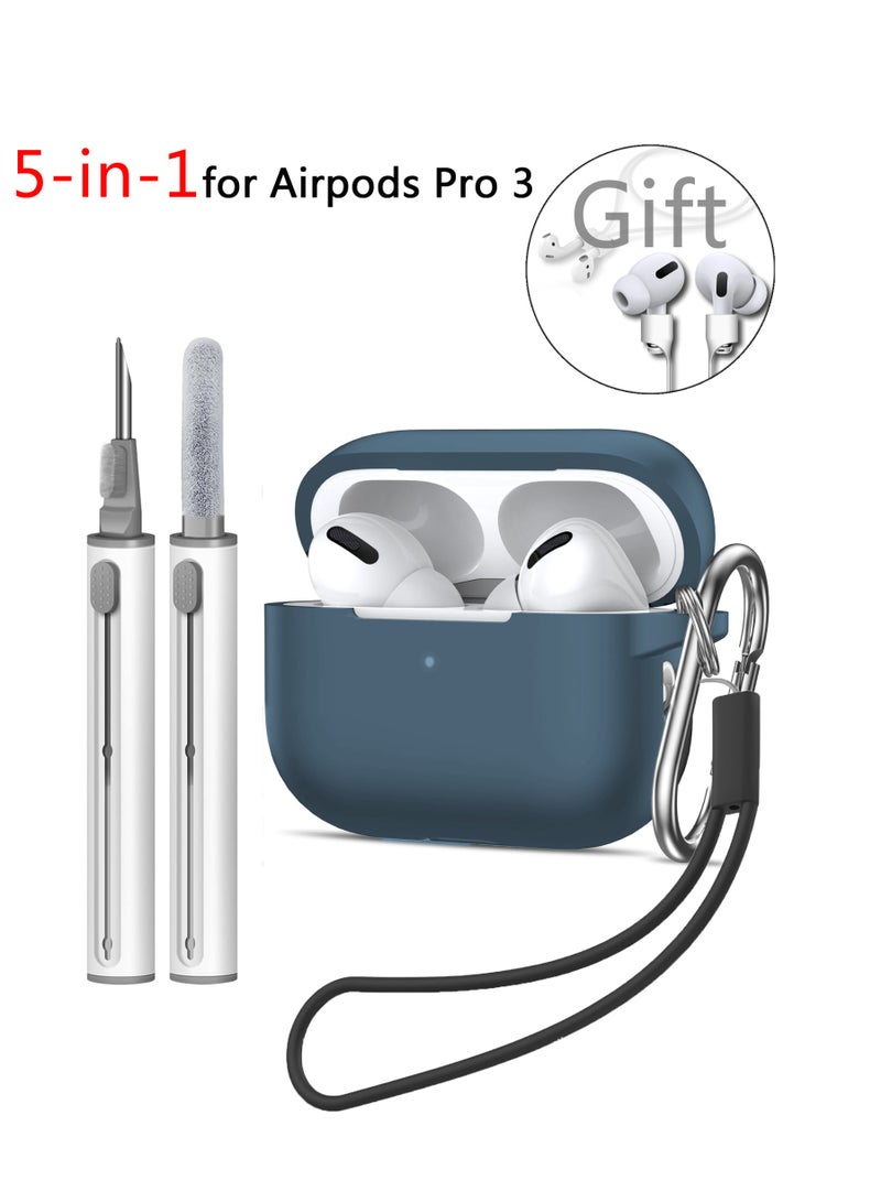 Silicone Protective Case Cover for AirPods Pro 3 with Cleaner Kit, Keychain for Women Men,Suitable for 3nd Generation Case Gift Sports lanyard（Blue） - Image 1