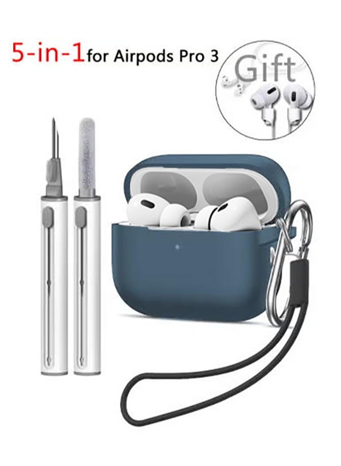 QIRG غطاء واقي سيليكون لسماعات AirPods Pro 3 مع مجموعة تنظيف، سلسلة مفاتيح للنساء والرجال، مناسب لهدية علبة الجيل الثالث حبل رياضي (أزرق) - Image 1