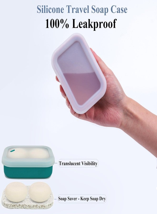 MtBoi 2PC Portable Leakproof Travel Soap Case, Silicone Travel Soap Case, Compact Soap Holder with Drainage Layer, Travel Soap Holder for Camping, Gym, Outdoor Turquoise&Flamingo - Image 2