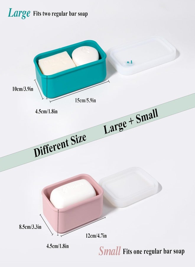 MtBoi 2PC Portable Leakproof Travel Soap Case, Silicone Travel Soap Case, Compact Soap Holder with Drainage Layer, Travel Soap Holder for Camping, Gym, Outdoor Turquoise&Flamingo - Image 3