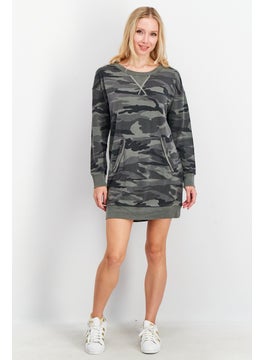 Splendid Women Camouflage Long Sleeves Sweatshirt Dress, Grey  - Image 3