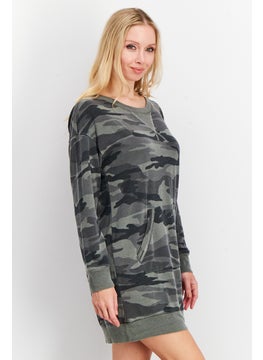Splendid Women Camouflage Long Sleeves Sweatshirt Dress, Grey  - Image 4