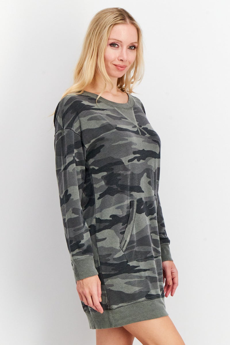 Splendid Women Camouflage Long Sleeves Sweatshirt Dress, Grey - Image 4