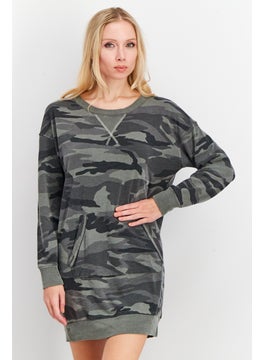 Splendid Women Camouflage Long Sleeves Sweatshirt Dress, Grey  - Image 1