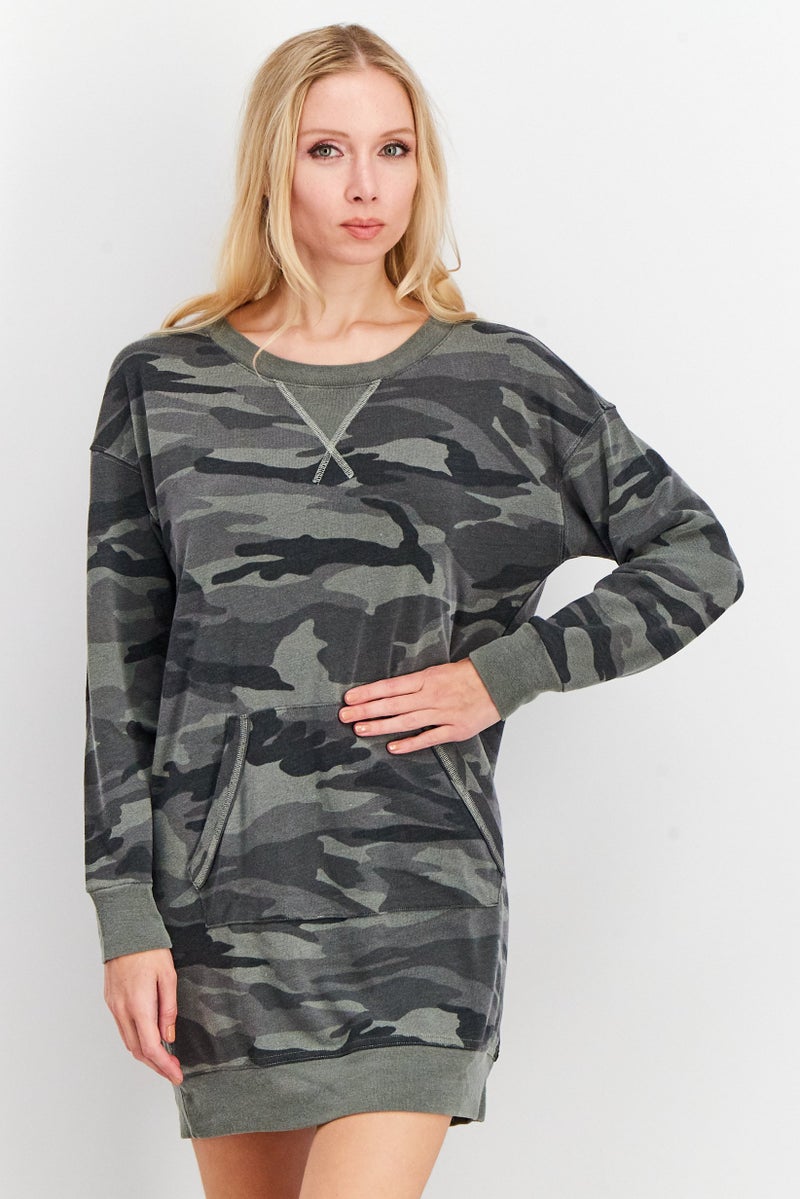 Splendid Women Camouflage Long Sleeves Sweatshirt Dress, Grey - Image 1