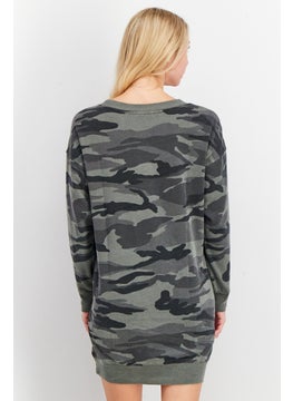 Splendid Women Camouflage Long Sleeves Sweatshirt Dress, Grey  - Image 2