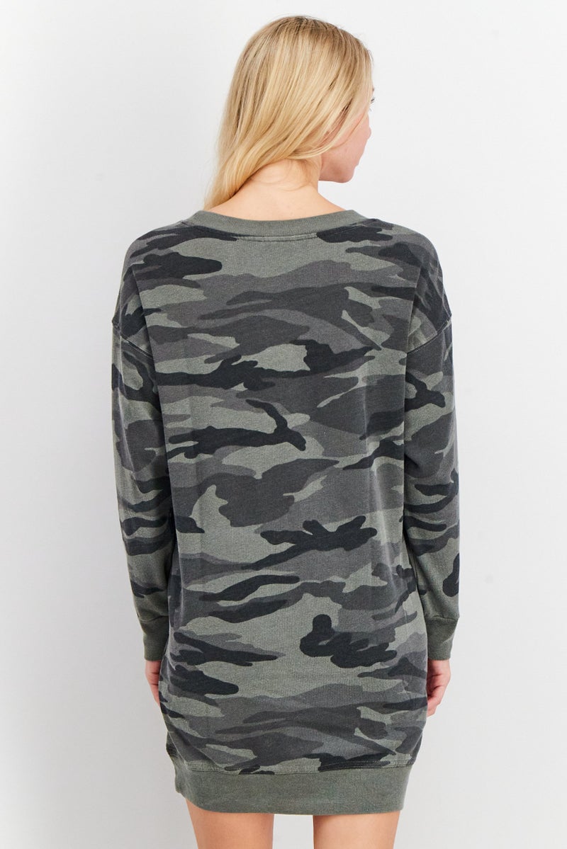 Splendid Women Camouflage Long Sleeves Sweatshirt Dress, Grey - Image 2
