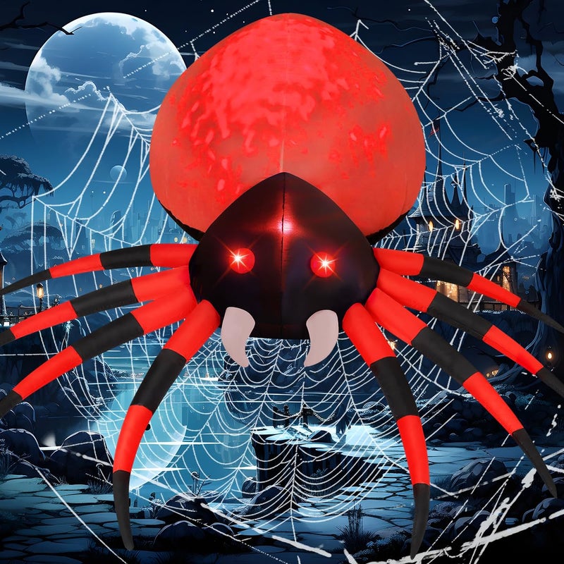 GOOSH 12 FT Width Halloween Inflatable Spider Outdoor Decoration with Magic Light Blow Up Yard Inflatables Holiday Inflatables for Outdoor Yard Garden Lawn Decor