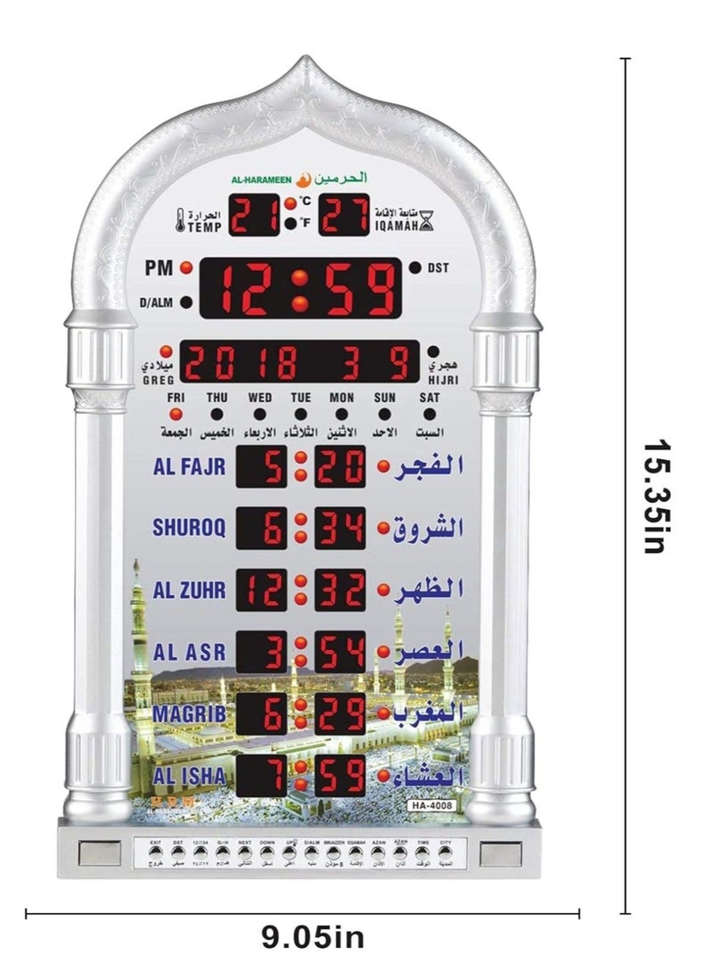 HA-4008 ساعة حائط إسلامية رقمية LED، ساعة حائط لأوقات صلاة المسجد، ساعة مسجد مع أذان كامل (أبيض)  - Image 3