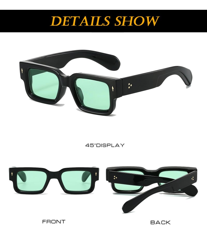 EYLRIM Thick Frame Square Sunglasses for Women Men Chunky Rectangle Sun Glasses Black Shades UV400 Protection(041 Black/Green) - Image 5