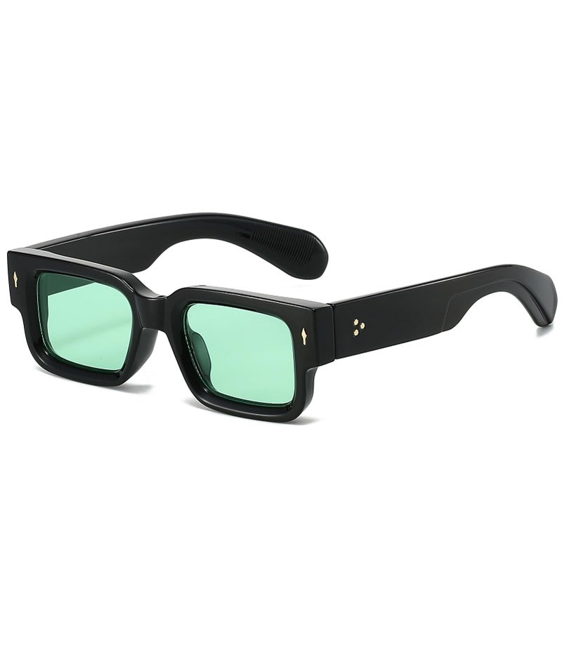 EYLRIM Thick Frame Square Sunglasses for Women Men Chunky Rectangle Sun Glasses Black Shades UV400 Protection(041 Black/Green) - Image 1