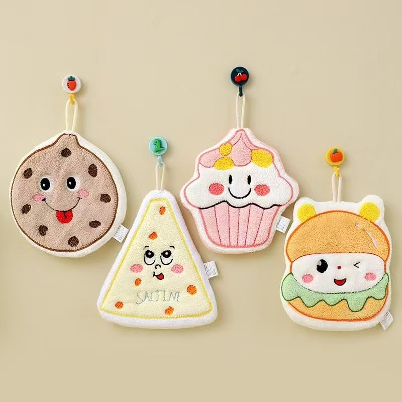 WeCoola Decorative Hand Towels with Hanging Loop with Cute Food Designs, 4-Pack, 100% Cotton, Soft and Highly Absorbent - Image 1