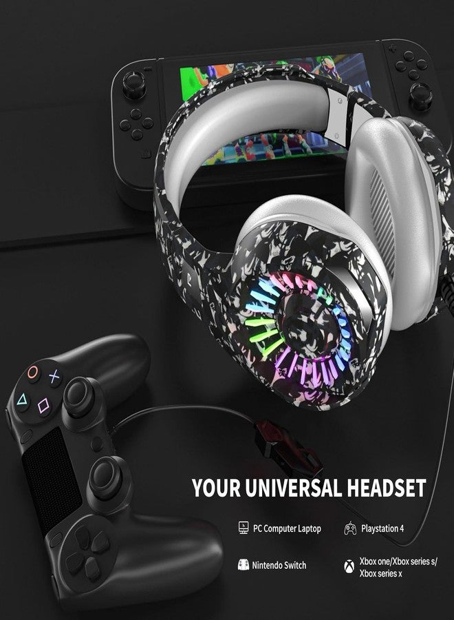 ZIUMIER Camo Gaming Headset for PS4, PS5, Xbox One, PC, Laptop, Mac, Switch, 3.5MM Wired Gaming Headphones with Microphone, Bass Surround, LED Light, Camouflage - Image 3