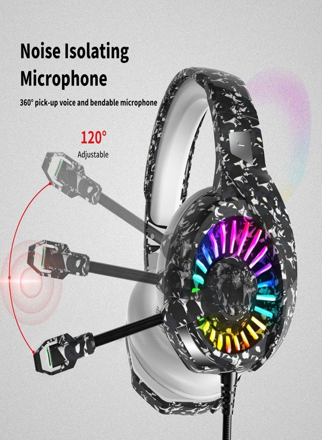 ZIUMIER Camo Gaming Headset for PS4, PS5, Xbox One, PC, Laptop, Mac, Switch, 3.5MM Wired Gaming Headphones with Microphone, Bass Surround, LED Light, Camouflage - Image 4