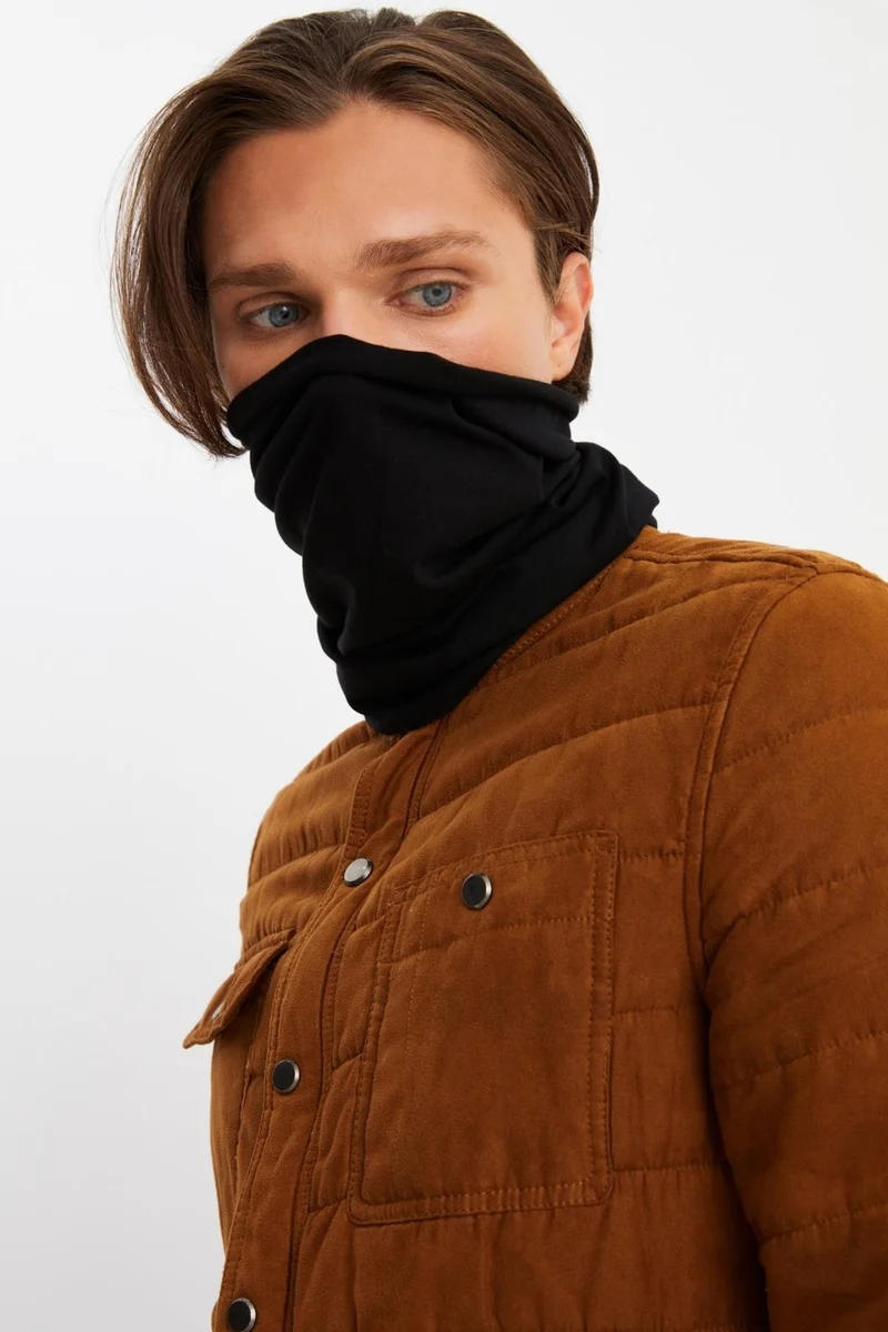 بوتيكجيز Black Men's 4-function Protective Cotton, Flexible, Anti-Sweat, Bandana, Neck Collar, Buff, Mask