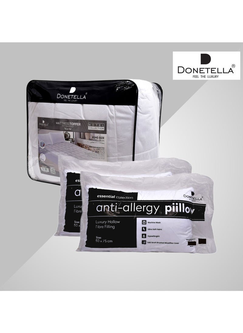 Donetella Combo Pack of 200x200+8 CMS Hotel Mattress Felt (1000GSM) + 2 Pillows (1000gram each), King Size, Cotton Fabric Topper, Soft & Comfortable Pillow, White  - Image 5