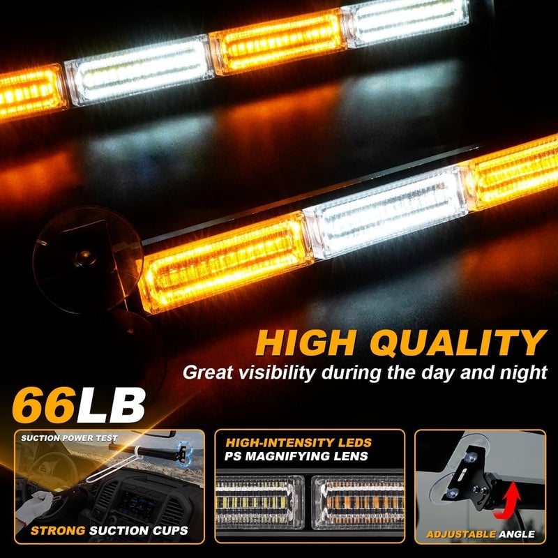 2 in 1 Emergency Strobe Traffic Advisor Light Bar Amber White Warning Hazard Safety Interior Windshield Dash Lights Emergency Lights for Trucks Construction 2x17.7" - Image 3