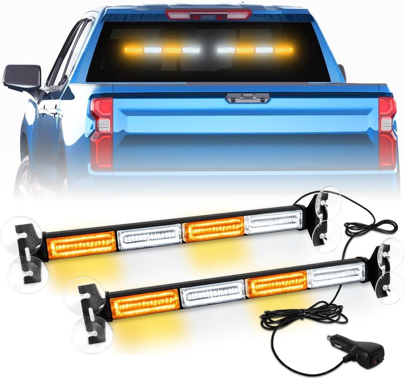2 in 1 Emergency Strobe Traffic Advisor Light Bar Amber White Warning Hazard Safety Interior Windshield Dash Lights Emergency Lights for Trucks Construction 2x17.7" - Image 1