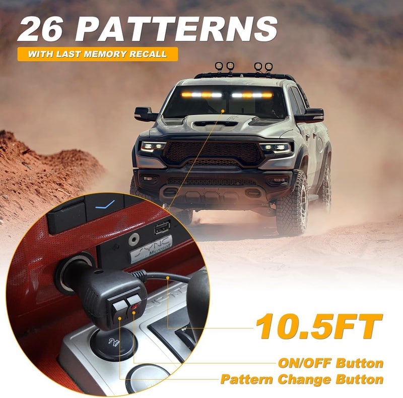 2 in 1 Emergency Strobe Traffic Advisor Light Bar Amber White Warning Hazard Safety Interior Windshield Dash Lights Emergency Lights for Trucks Construction 2x17.7" - Image 5