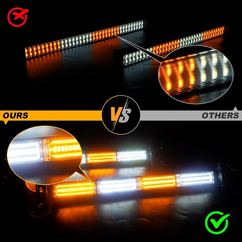 2 in 1 Emergency Strobe Traffic Advisor Light Bar Amber White Warning Hazard Safety Interior Windshield Dash Lights Emergency Lights for Trucks Construction 2x17.7" - Image 4