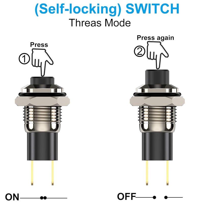 DIYhz Push Button Switch, Self-Locking Mini Switches Latching 10mm Round DC24V 0.5A Black Cap 5PCS - Image 5