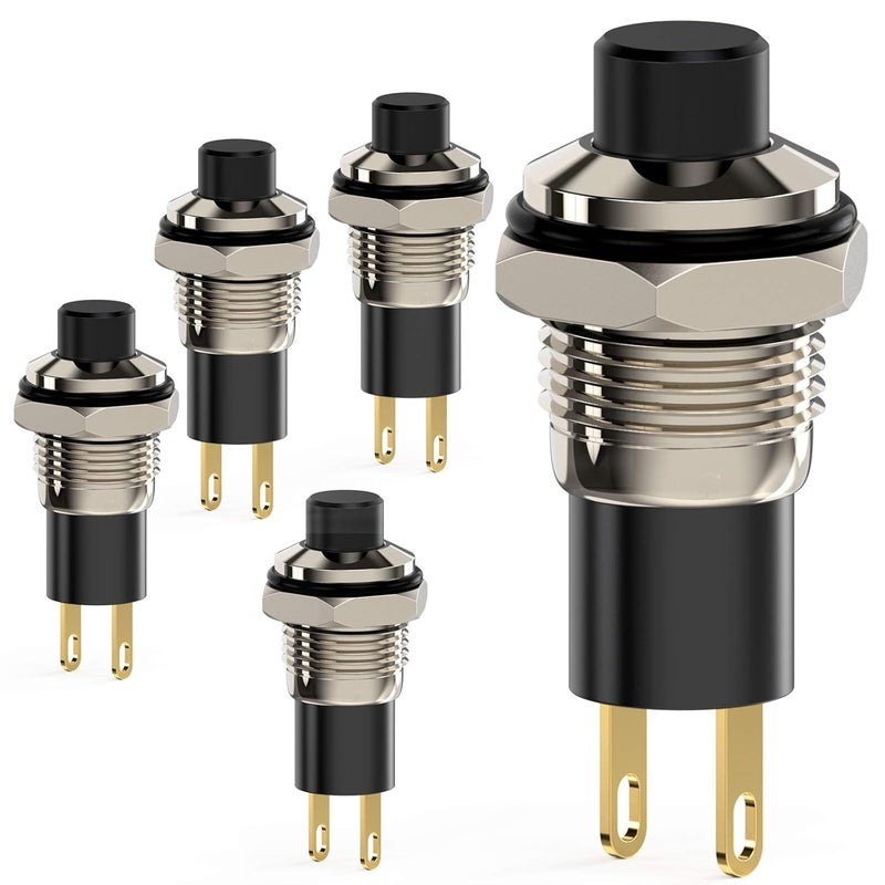DIYhz Push Button Switch, Self-Locking Mini Switches Latching 10mm Round DC24V 0.5A Black Cap 5PCS - Image 1