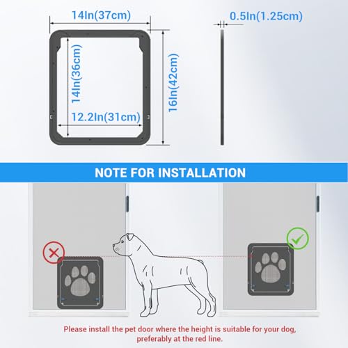PETLESO Dog Door for Screen Doors, Large Dog Opening for Sliding Doors, Inner Flap 12"×14" Lockable Magnetic with Automatic Close, Sturdy ABS Pet Doorway for Small to Large Dogs (Black) - Image 3