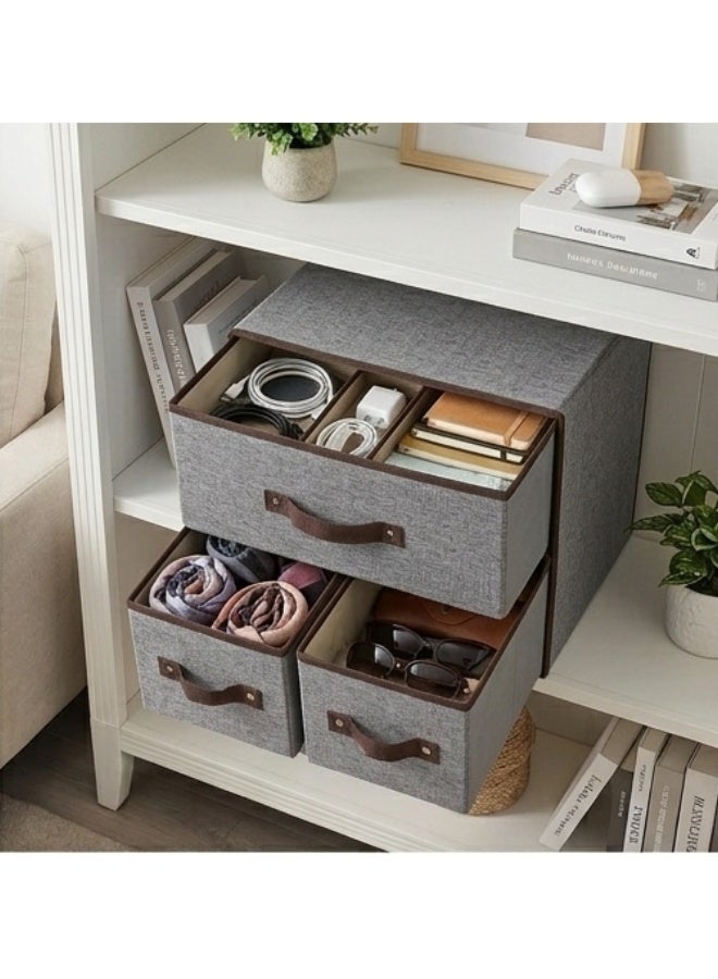Three-Drawer Fabric Storage Organizer, Foldable Closet Organizer for Underwear, Socks, Accessories, Toys, Office Supplies, Foldable Storage Boxes, Durable and Space-Saving Closet Organizer for Bedrooms, Closets, Shelves, Tabletops, Kids’ Rooms, Offices, Modern Simple Design, Neutral Colors, Perfect Home Organization and Space Management (Grey) - Image 4