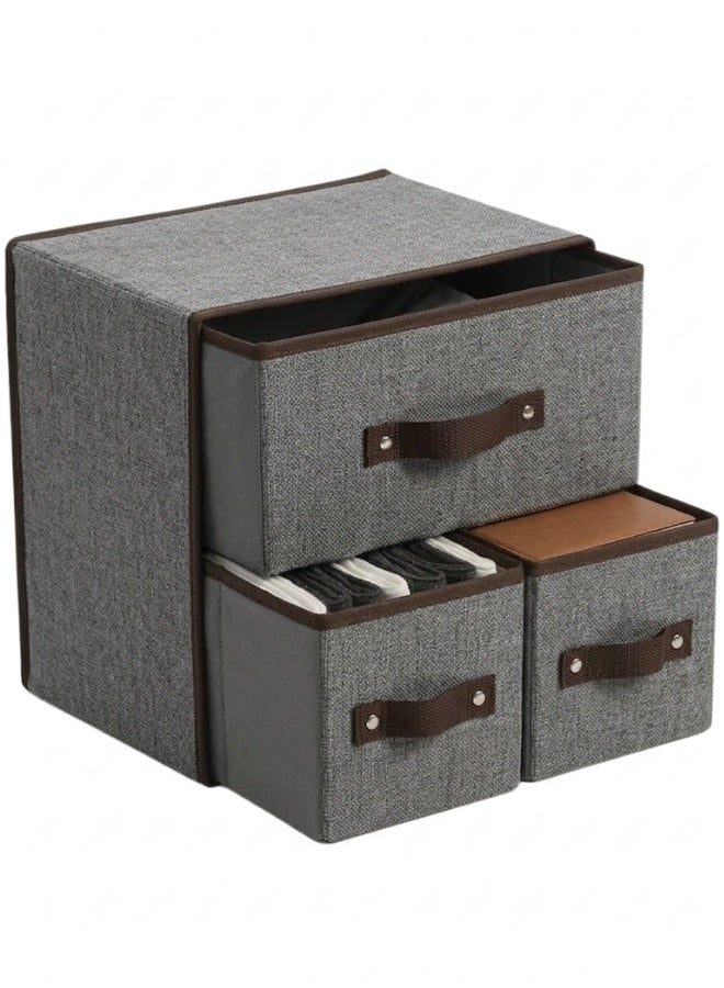 Three-Drawer Fabric Storage Organizer, Foldable Closet Organizer for Underwear, Socks, Accessories, Toys, Office Supplies, Foldable Storage Boxes, Durable and Space-Saving Closet Organizer for Bedrooms, Closets, Shelves, Tabletops, Kids’ Rooms, Offices, Modern Simple Design, Neutral Colors, Perfect Home Organization and Space Management (Grey) - Image 1