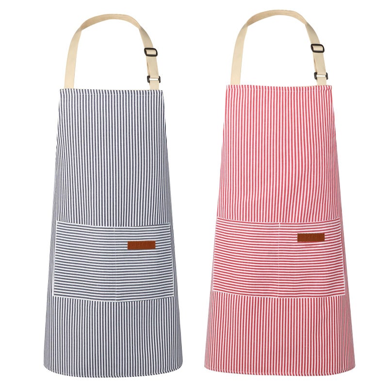 VALOME 2 Pack Kitchen Aprons, Apron for Cooking with 2 Pockets, Unisex Adjustable Neck Strap Chef Aprons for Men Women (PINK & BLUE) - Image 1