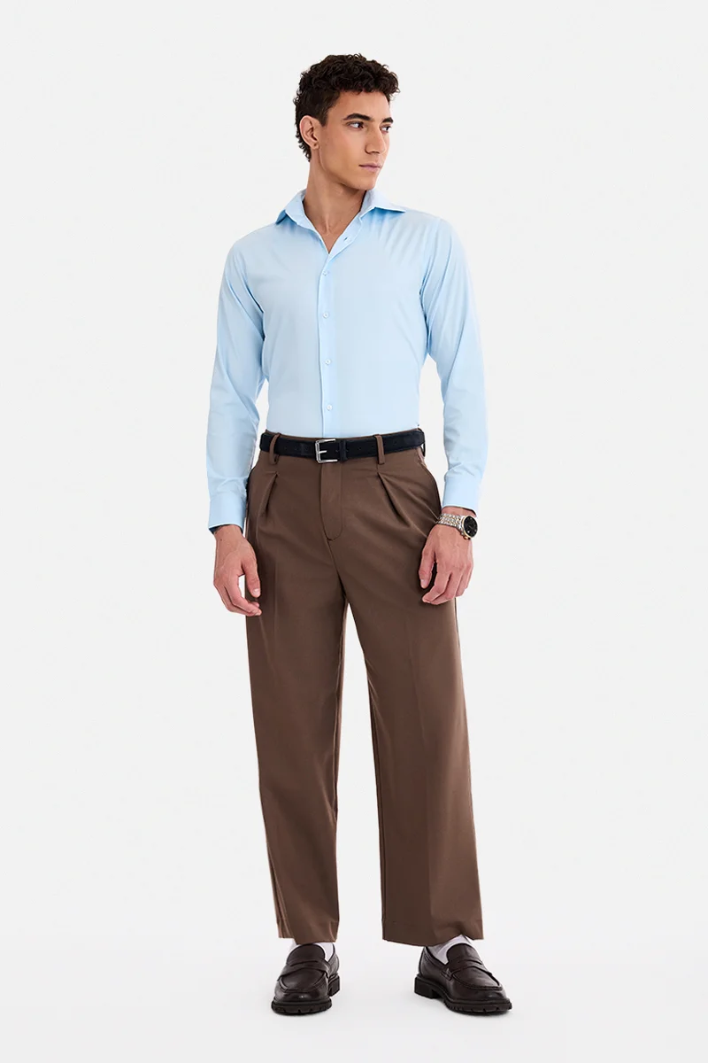 سنيتش Light Blue Solid Long Sleeve Slim Fit Shirt