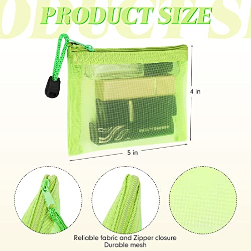 Jexine 96 Pcs Mini Zipper Mesh Bags Zippered 4 x 5 Beauty Makeup bags for purse Nylon Mesh Pouch Small Cosmetic bags Travel Accessories Organizer for Lipstick Storage Pencil Office 12 Colors - Image 3