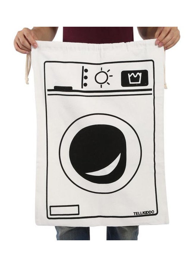 NIBEMINENT Canvas Storage Basket Bag White/Black 45x65cm - Image 2