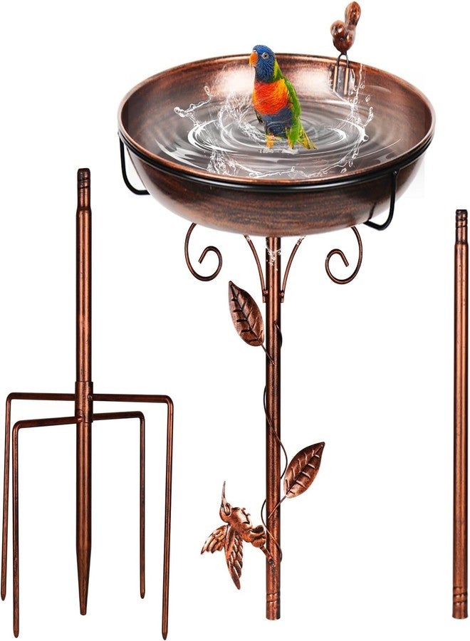 GRECOMEIN Bird Bath for Outside, 2 Bird Decor, Hummingbird on Pole & Sparrow on Bowl, 38.5 Inch Height Garden Birdbaths, 12 Inch Antique Bronze Freestanding Birdfeeder Bath for Yard Patio - Image 1
